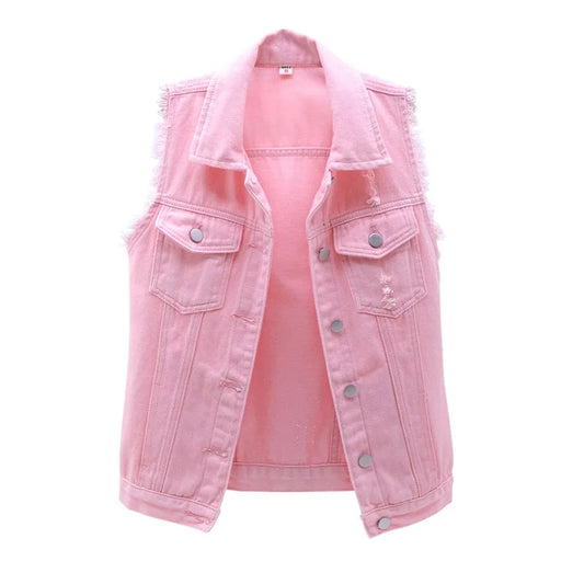 Autumn Denim Vest for Women, Available in Plus Size 6XL - Sleeveless Waistcoat, Ideal for Casual Wear, Students' Tops, Comes in Red, Pink, Purple, Yellow, Blue, and White